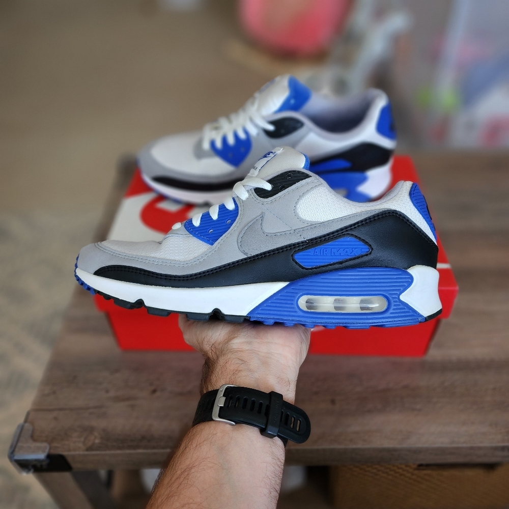 Nike Air Max 90 Recraft Size 11 Royal Blue, Grey, White EUC
